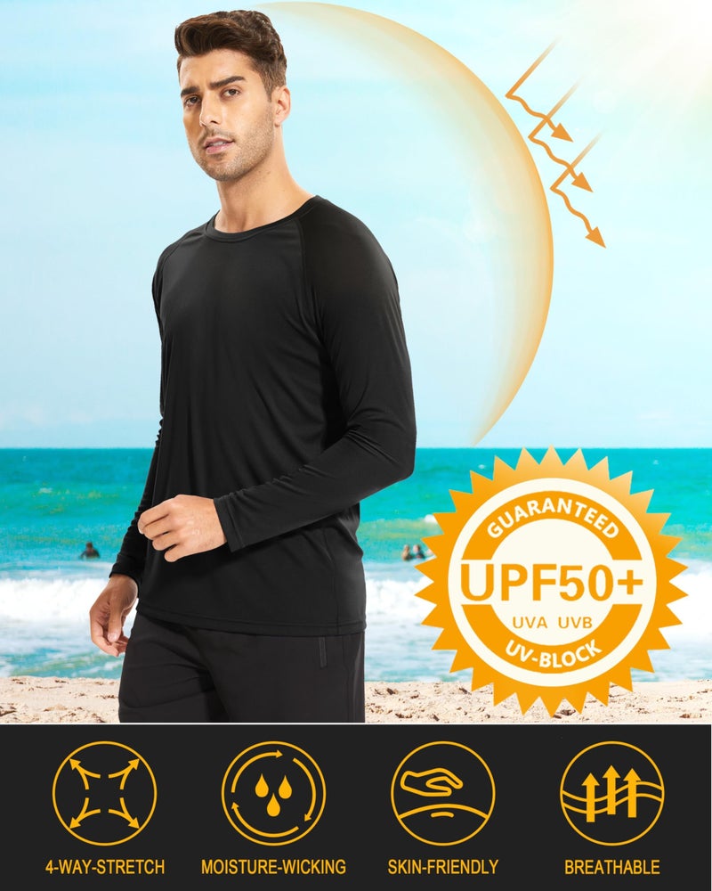 MAGCOMSEN Shirts for Men Long Sleeve Athletic Running Workout UV Sun Fishing Rashguard Hiking Shirt Swim Gym UPF 50 Shirts Black - Image 2